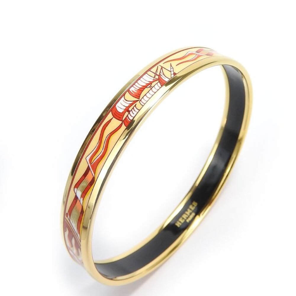 Hermes Bracelet Emile PM Metal Cloisonne Multicolor Gold Red Sailboat Engraved